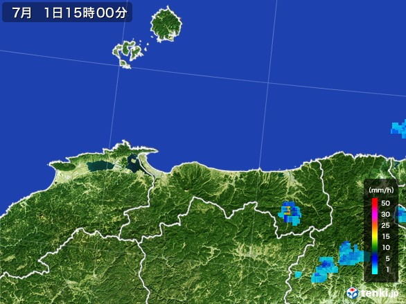 鳥取県の雨雲レーダー(2017年07月01日)