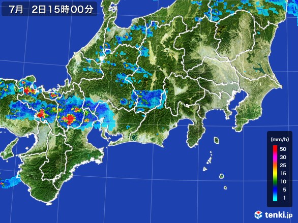 東海地方の雨雲レーダー(2017年07月02日)