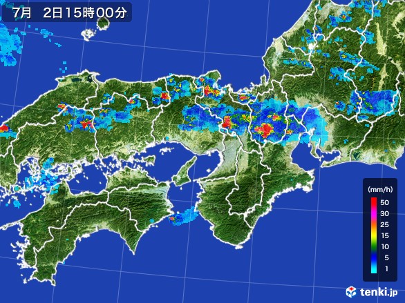 近畿地方の雨雲レーダー(2017年07月02日)