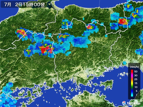 岡山県の雨雲レーダー(2017年07月02日)