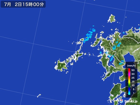 五島列島(長崎県)の雨雲レーダー(2017年07月02日)