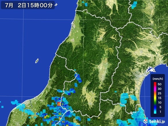 山形県の雨雲レーダー(2017年07月02日)