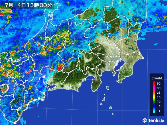 関東・甲信地方の雨雲レーダー(2017年07月04日)