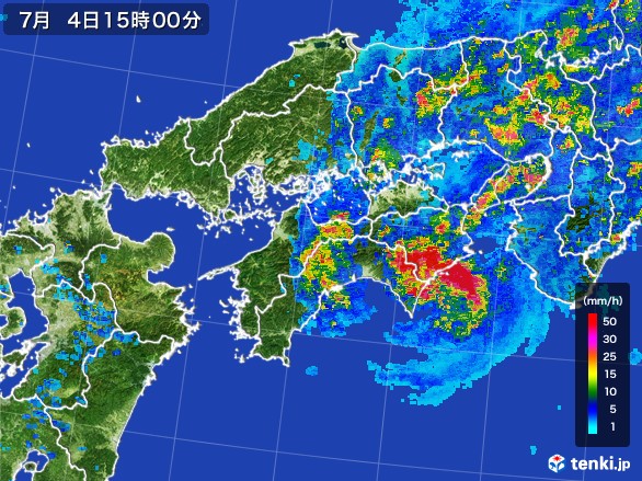 四国地方の雨雲レーダー(2017年07月04日)