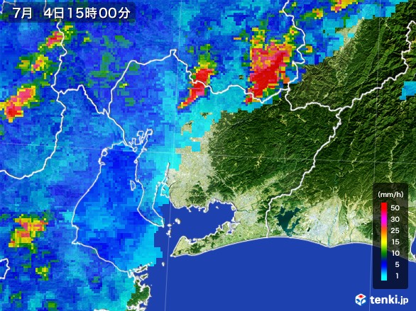 愛知県の雨雲レーダー(2017年07月04日)