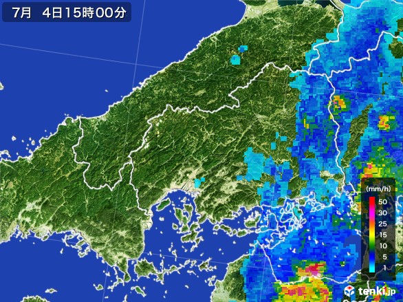 広島県の雨雲レーダー(2017年07月04日)