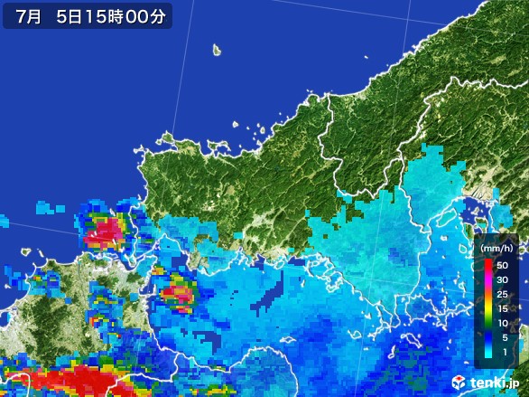 山口県の雨雲レーダー(2017年07月05日)