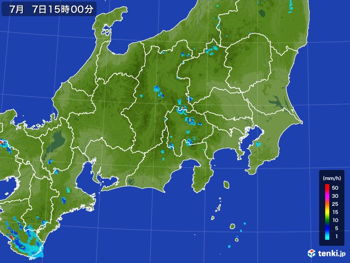 関東・甲信地方の雨雲レーダー(2017年07月07日)