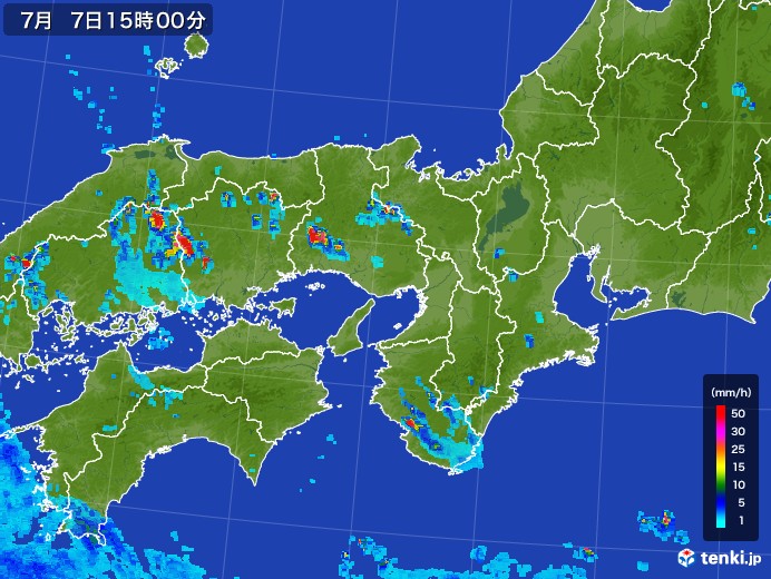 近畿地方の雨雲レーダー(2017年07月07日)