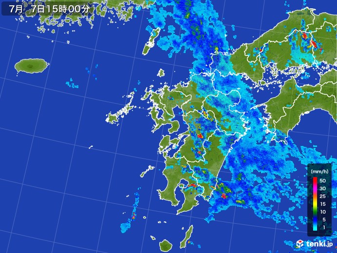 九州地方の雨雲レーダー(2017年07月07日)