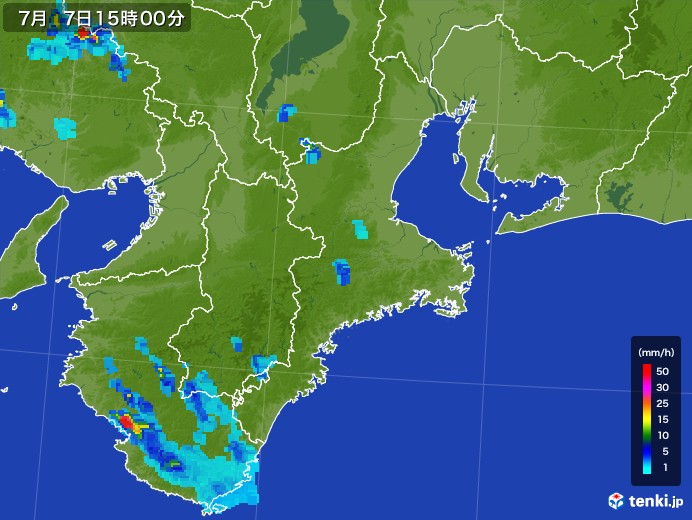 三重県の雨雲レーダー(2017年07月07日)
