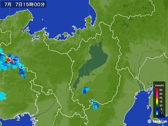 滋賀県の雨雲レーダー(2017年07月07日)