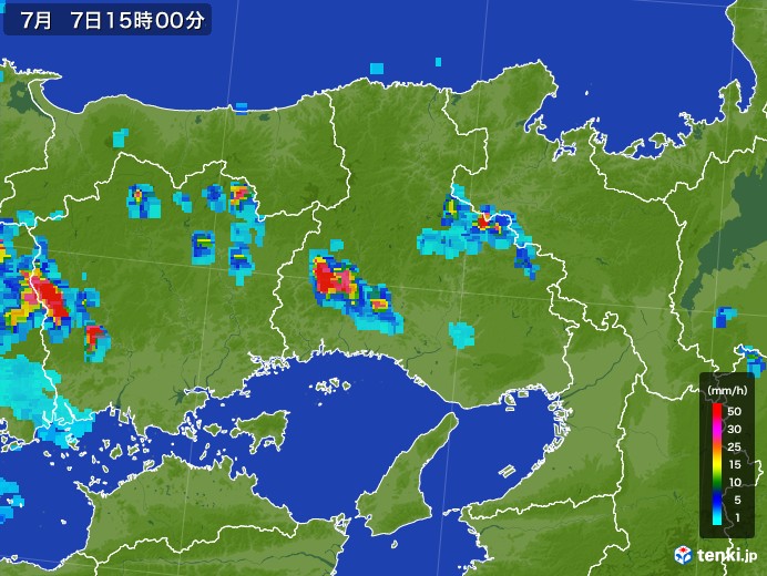 兵庫県の雨雲レーダー(2017年07月07日)
