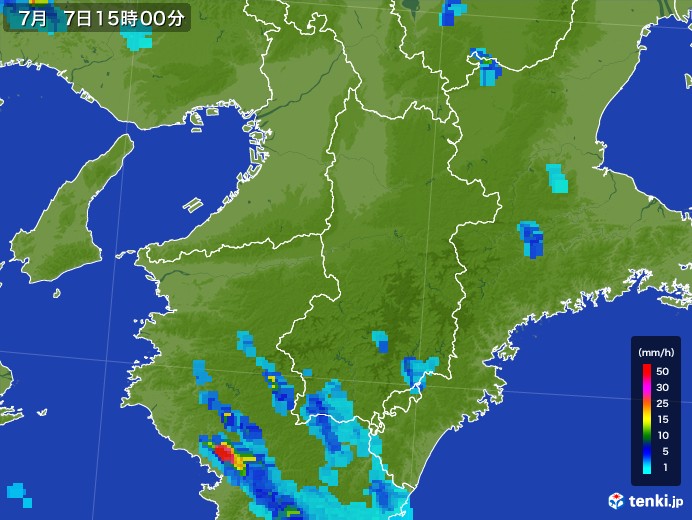 奈良県の雨雲レーダー(2017年07月07日)