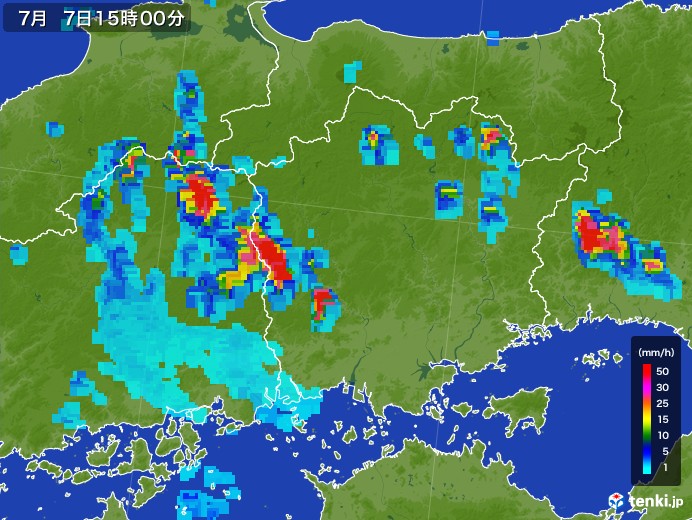 岡山県の雨雲レーダー(2017年07月07日)