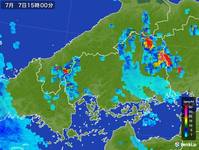 広島県の雨雲レーダー(2017年07月07日)