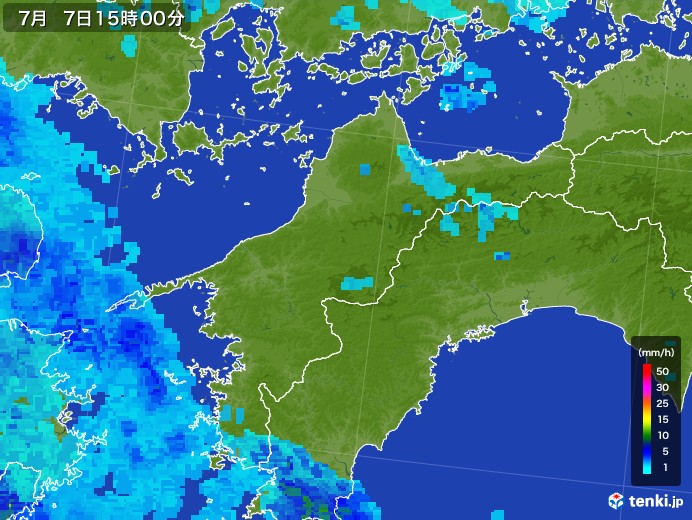 愛媛県の雨雲レーダー(2017年07月07日)