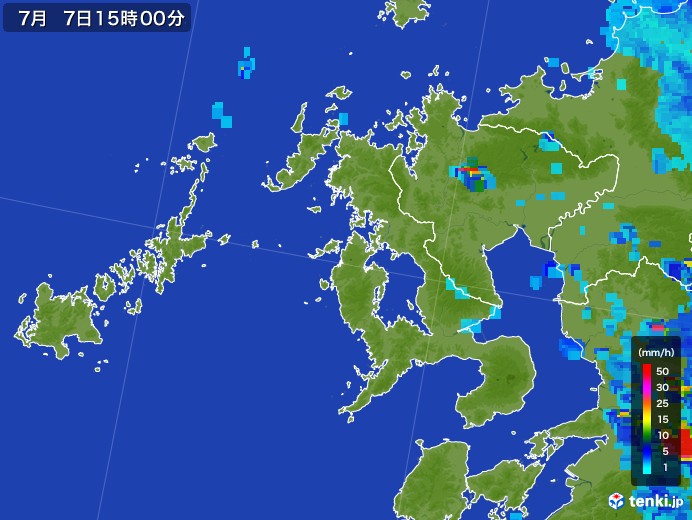 長崎県の雨雲レーダー(2017年07月07日)