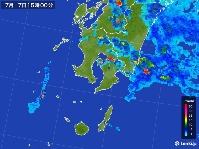 鹿児島県の雨雲レーダー(2017年07月07日)
