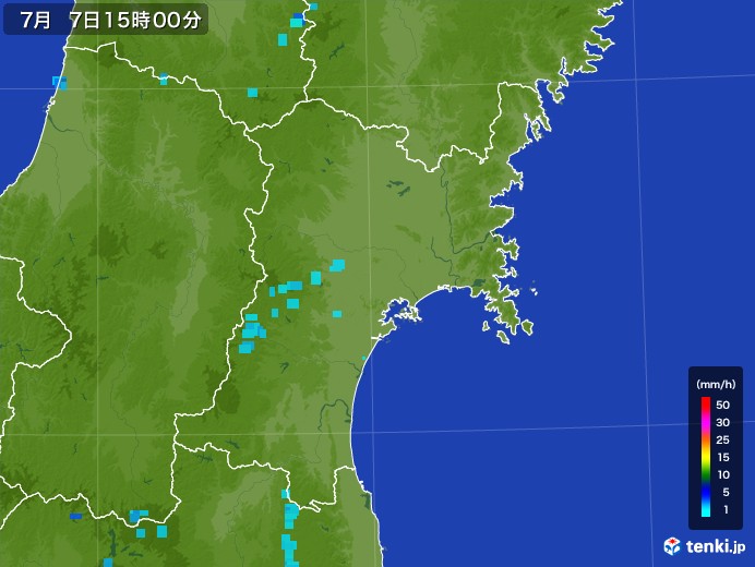 宮城県の雨雲レーダー(2017年07月07日)
