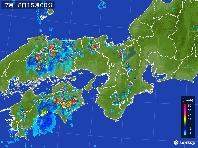 近畿地方の雨雲レーダー(2017年07月08日)