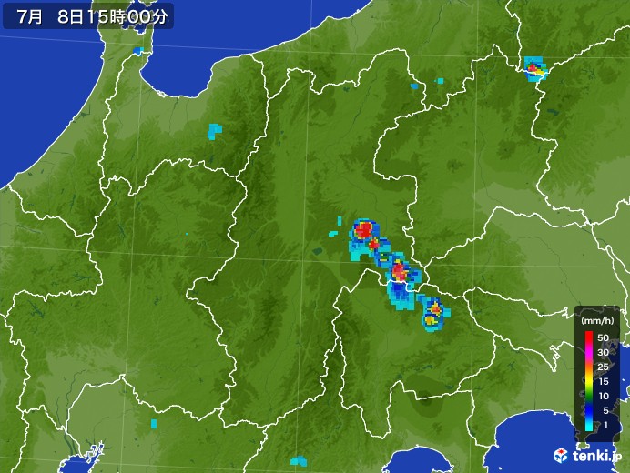 長野県の雨雲レーダー(2017年07月08日)