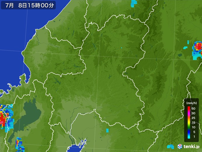 岐阜県の雨雲レーダー(2017年07月08日)