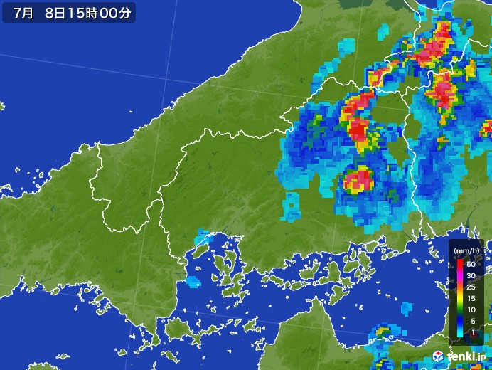 広島県の雨雲レーダー(2017年07月08日)