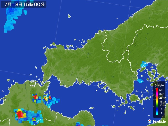 山口県の雨雲レーダー(2017年07月08日)