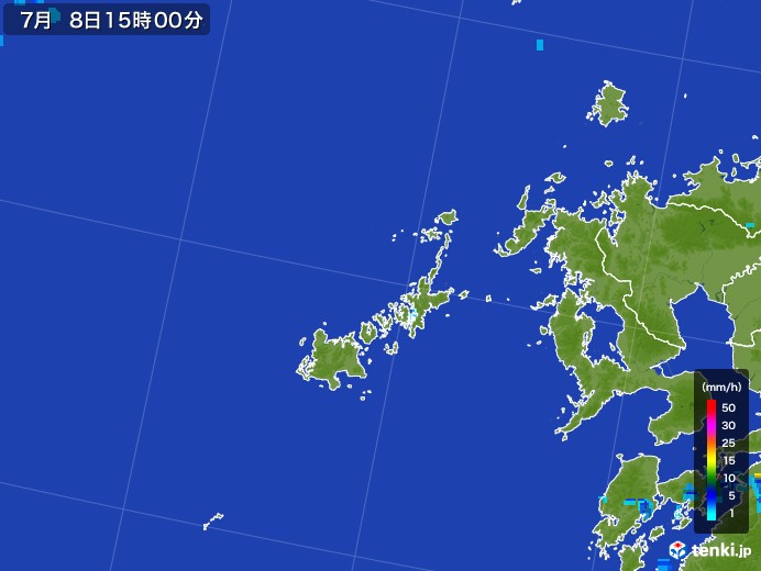 五島列島(長崎県)の雨雲レーダー(2017年07月08日)