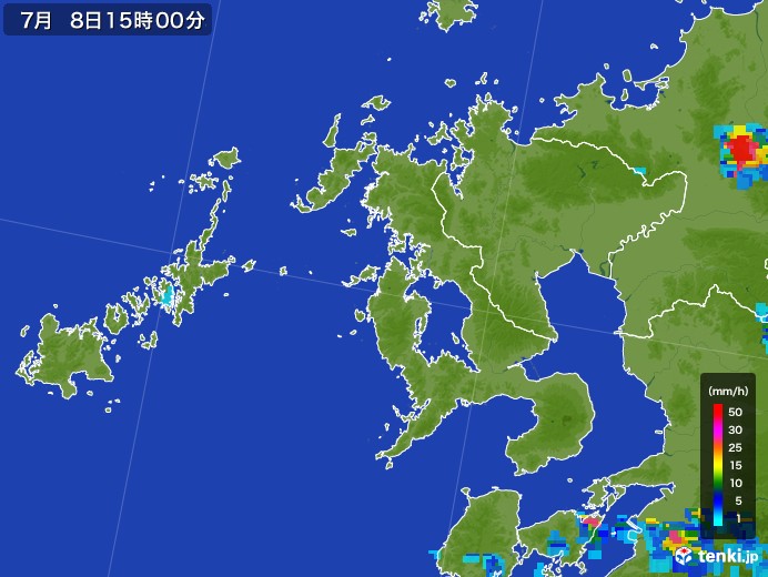 長崎県の雨雲レーダー(2017年07月08日)