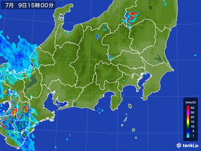 関東・甲信地方の雨雲レーダー(2017年07月09日)