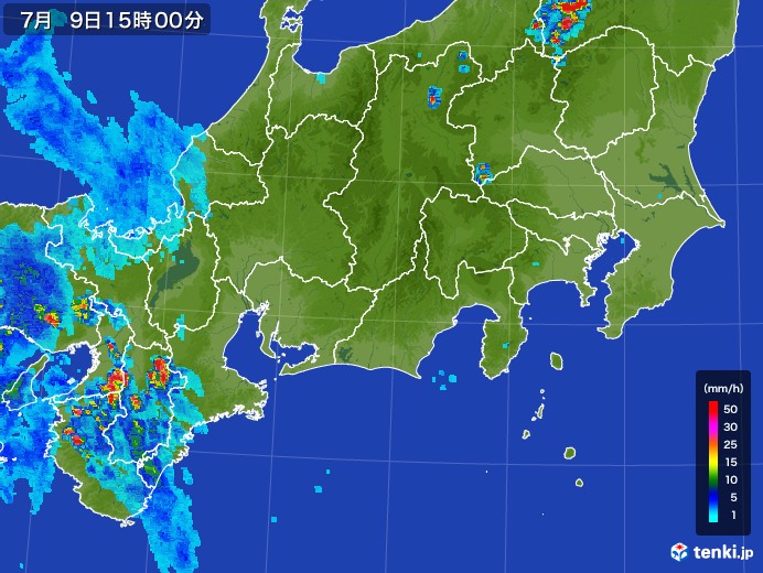 東海地方の雨雲レーダー(2017年07月09日)