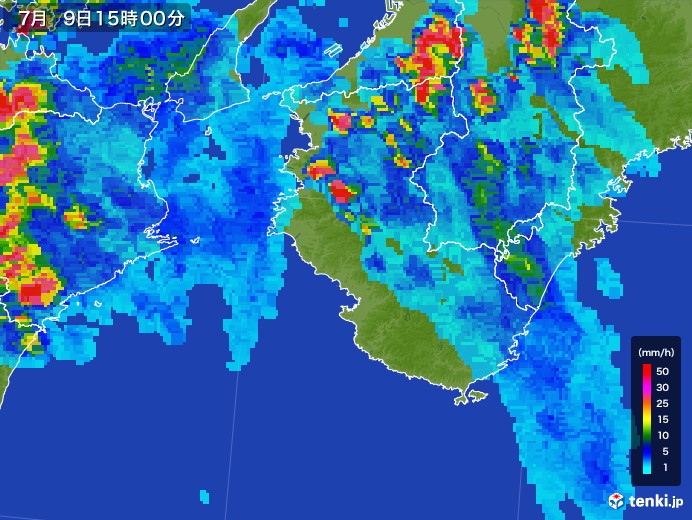 和歌山県の雨雲レーダー(2017年07月09日)
