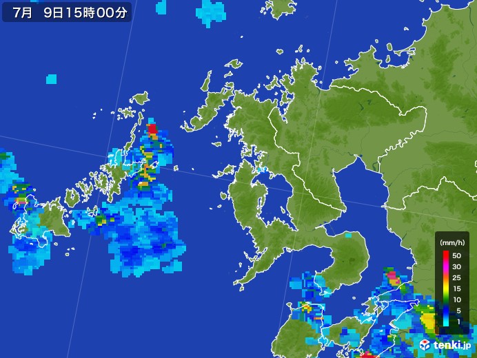 長崎県の雨雲レーダー(2017年07月09日)