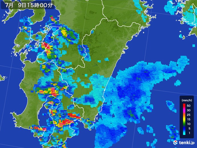 宮崎県の雨雲レーダー(2017年07月09日)
