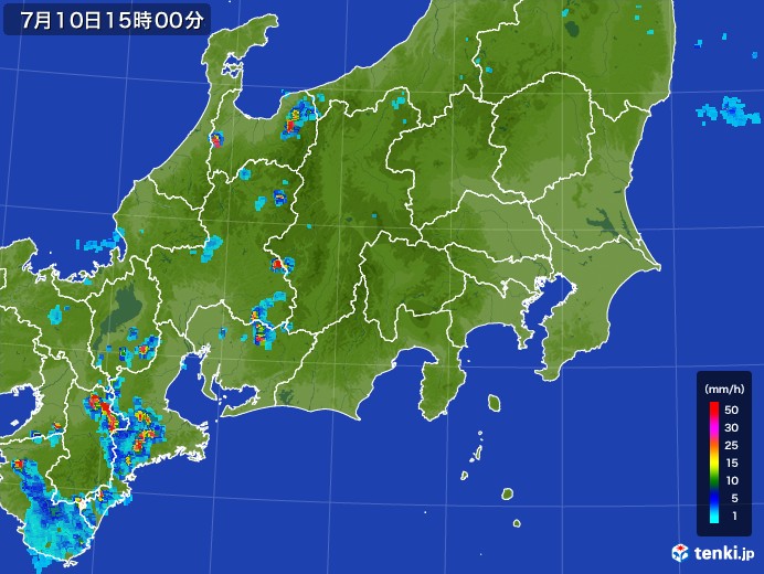 関東・甲信地方の雨雲レーダー(2017年07月10日)