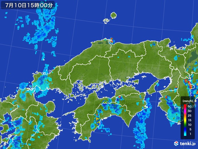 中国地方の雨雲レーダー(2017年07月10日)