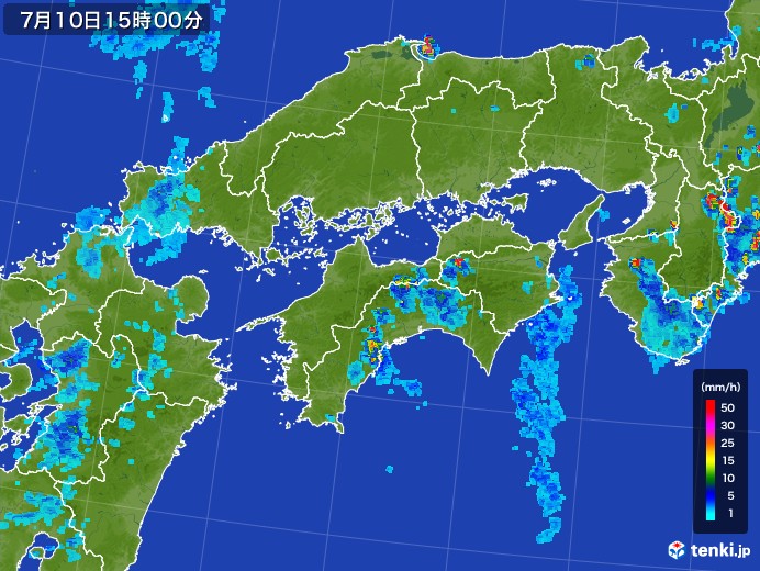 四国地方の雨雲レーダー(2017年07月10日)