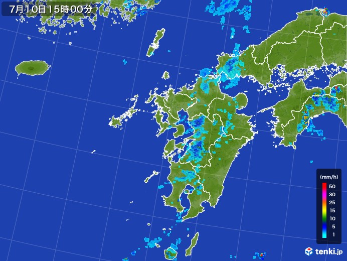 九州地方の雨雲レーダー(2017年07月10日)