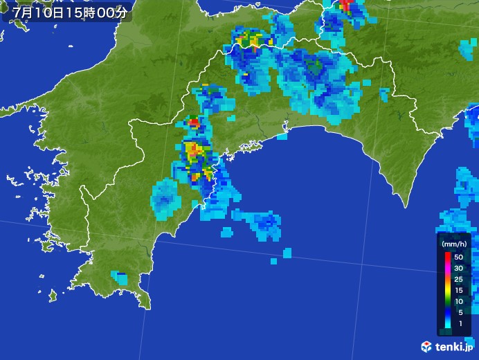高知県の雨雲レーダー(2017年07月10日)
