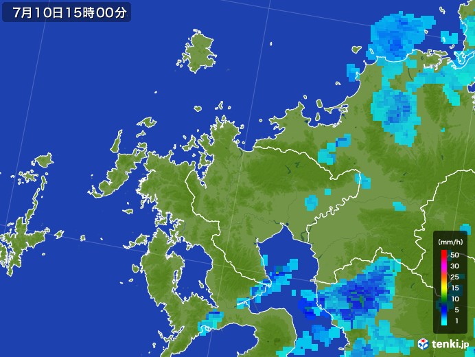 佐賀県の雨雲レーダー(2017年07月10日)