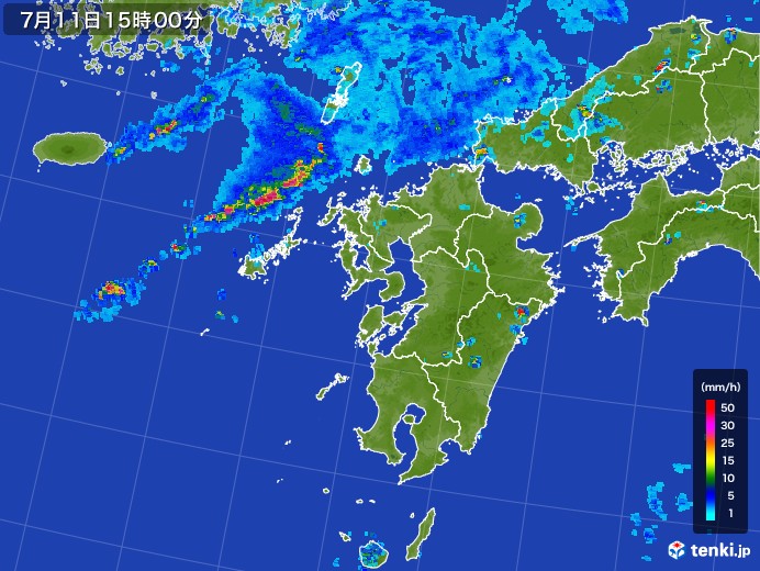 九州地方の雨雲レーダー(2017年07月11日)