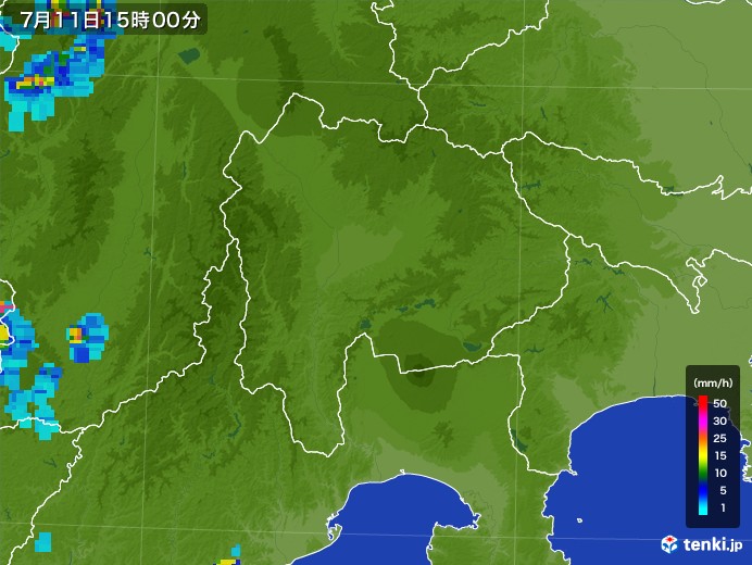 山梨県の雨雲レーダー(2017年07月11日)