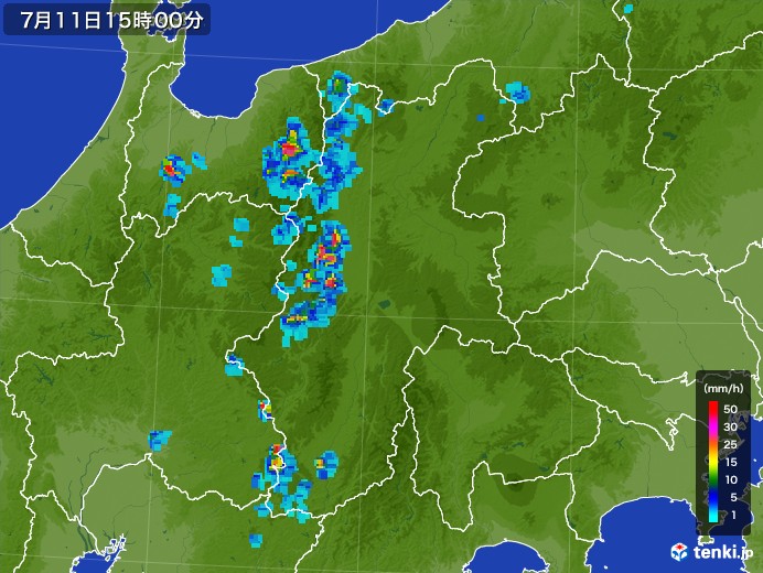 長野県の雨雲レーダー(2017年07月11日)