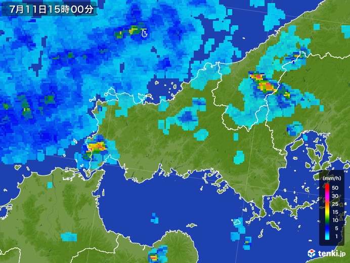 山口県の雨雲レーダー(2017年07月11日)