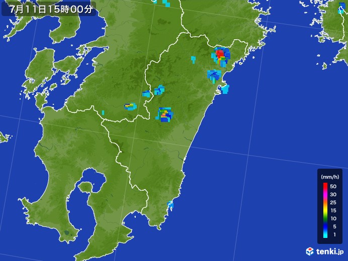 宮崎県の雨雲レーダー(2017年07月11日)