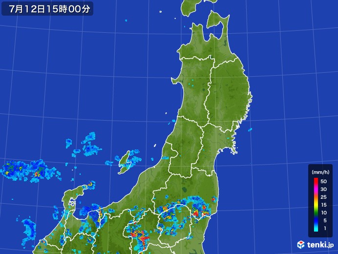 東北地方の雨雲レーダー(2017年07月12日)