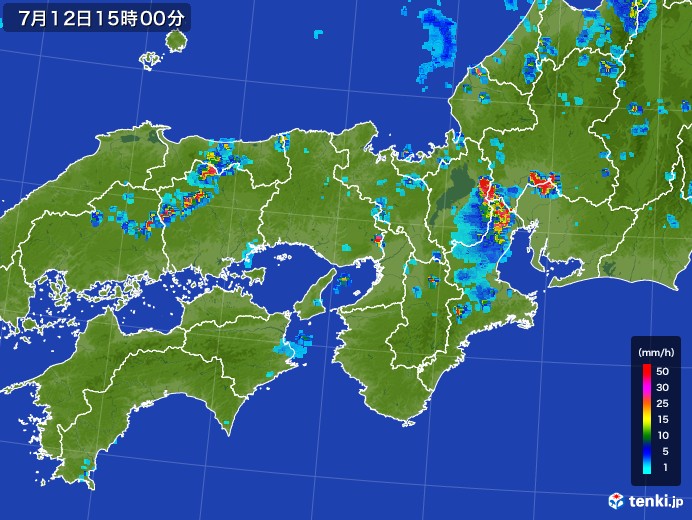 近畿地方の雨雲レーダー(2017年07月12日)