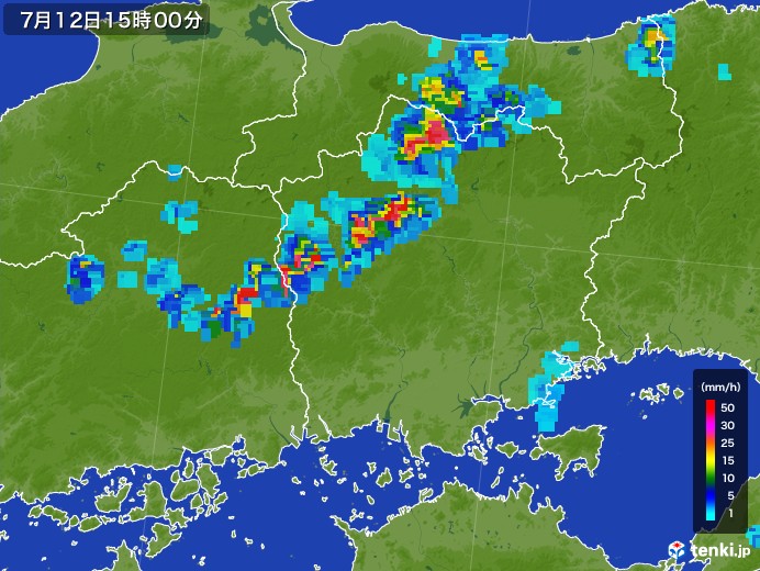 岡山県の雨雲レーダー(2017年07月12日)